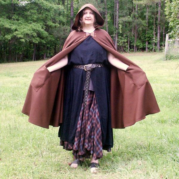 Full Circle Brown Cloak with Hood, Pockets and Trim - CLK-107 picture