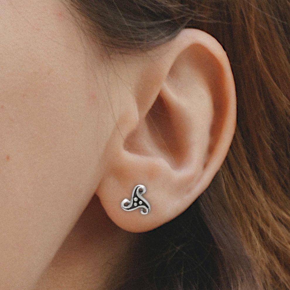 Silver Dotted Triskele Stud Earrings - ESS-257 picture