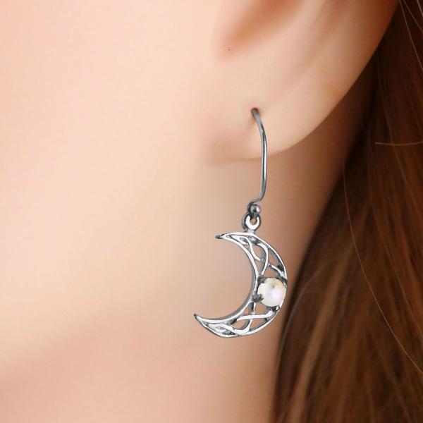 Silver Crystal Moon Earrings - ESS-G270 picture