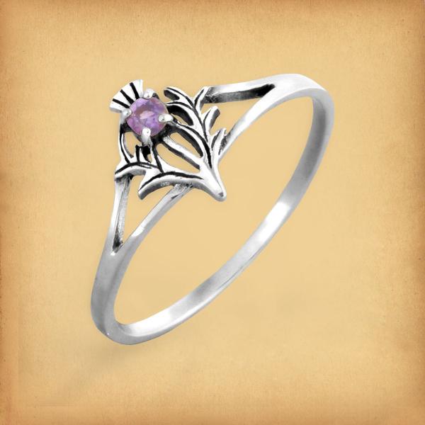 Silver Amethyst Thistle Ring - RSS-597