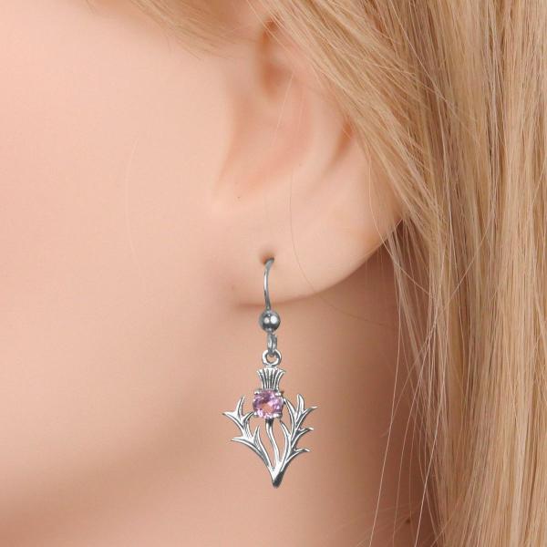 Silver Amethyst Thistle Earrings - ESS-255 picture