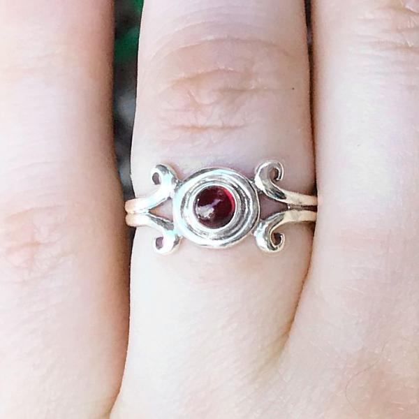 Silver Garnet Scroll Ring - RSS-577 picture