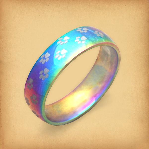 Steel Rainbow Pawprint Ring - RST-A220