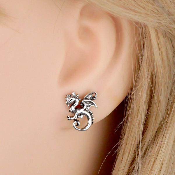 Silver Dancing Dragon Stud Earrings - ESS-651 picture