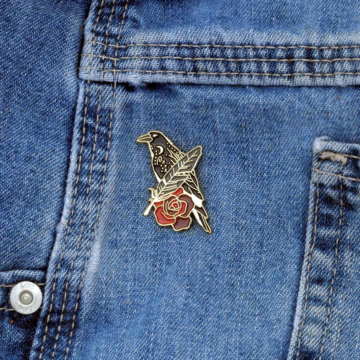 Crow and Quill Enamel Pin - PIN-172 picture