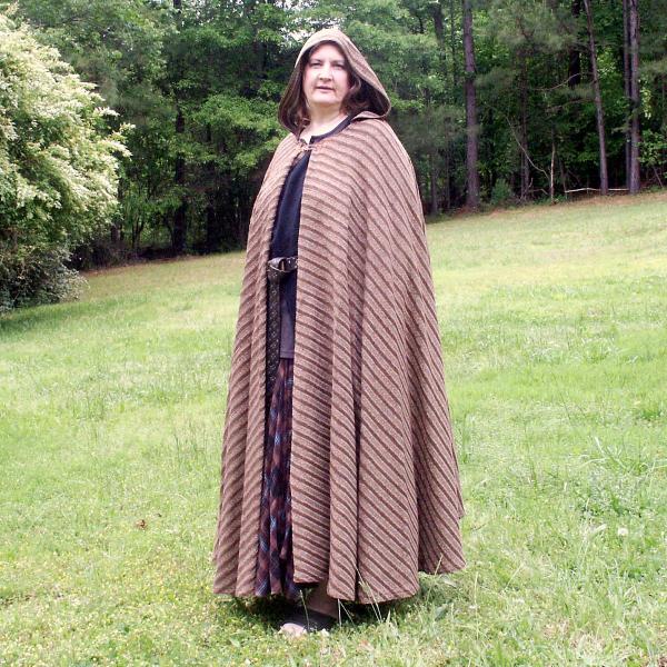 Extra Long Brown Striped Full Circle Cloak with Hood - CLK-079 picture