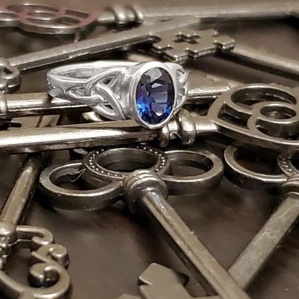 Silver Sapphire Celtic Ring - RSS-1420 picture