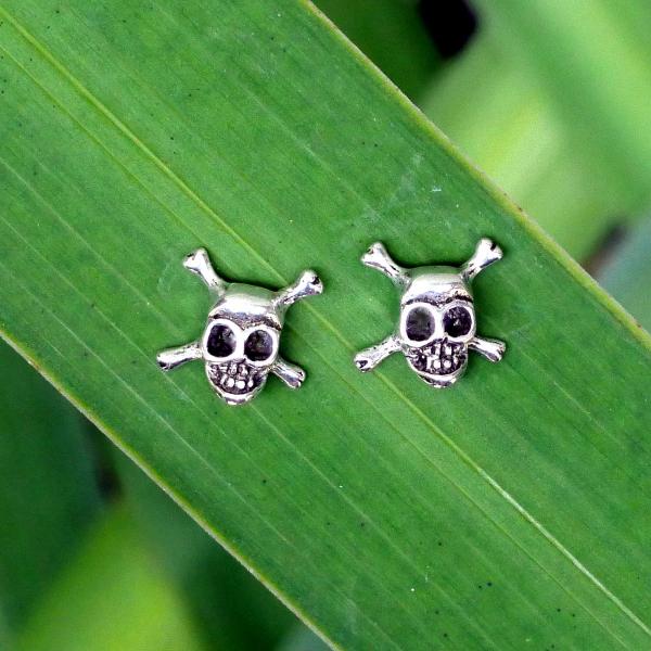 Silver Skull and Cross Bones Stud Earrings - ESS-620 picture