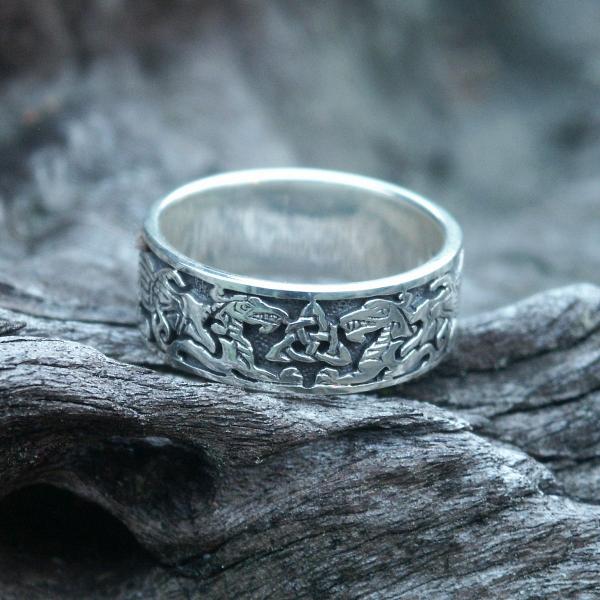 Silver Celtic Dragons Ring - RSS-601 picture