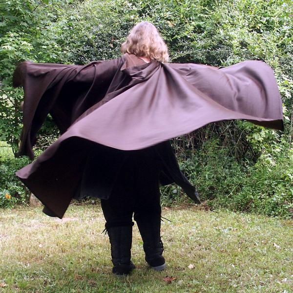 Black/Brown Full Circle Cloak with Pixie Hood - CLK-123 picture