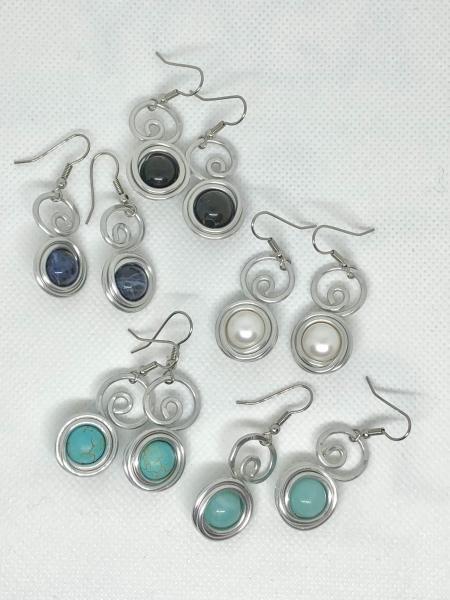 Wire Wrapped Gemstone Swirl Earrings picture