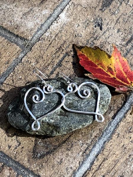 Hand Sculpted Aluminum Wire Heart Earrings picture