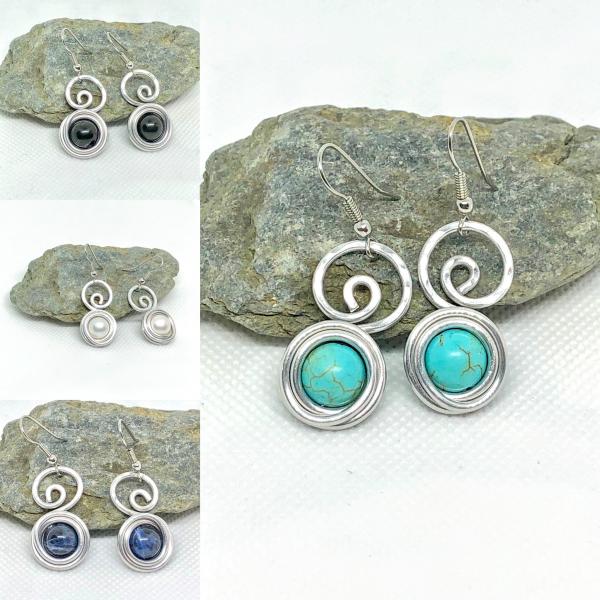 Wire Wrapped Gemstone Swirl Earrings