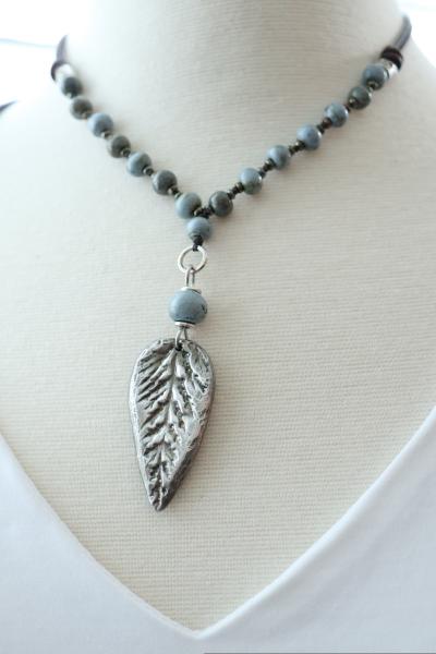 Hand Cast Pewter Leaf w/ Gorgeous Ceramic Beads picture