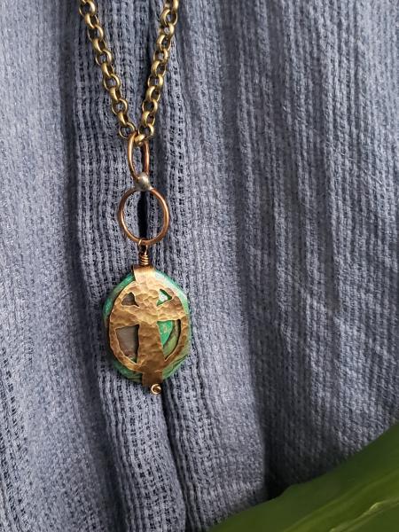 Hand Cut Bronze Cross Stone Wrap - Jasper picture