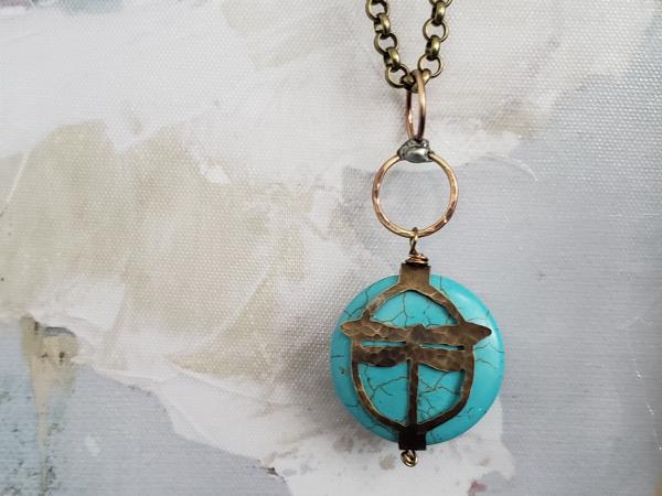 Hand Cut Bronze Dragonfly Stone Wrap, Howlite picture