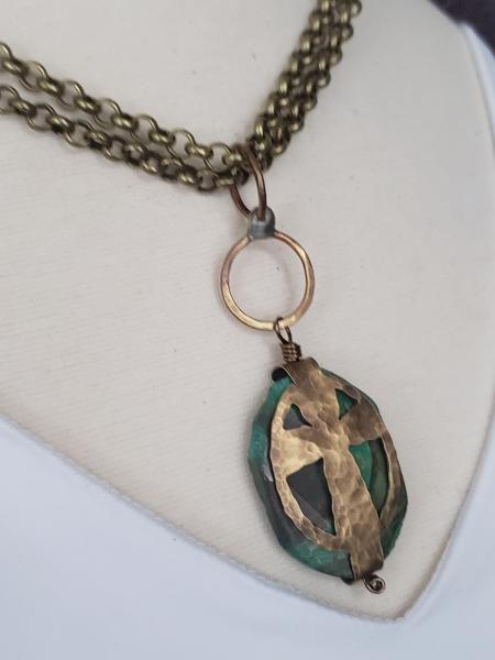 Hand Cut Bronze Cross Stone Wrap - Jasper picture