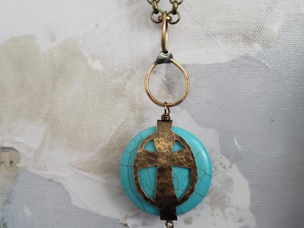 Hand Cut Bronze Cross Stone Wrap - Howlite picture