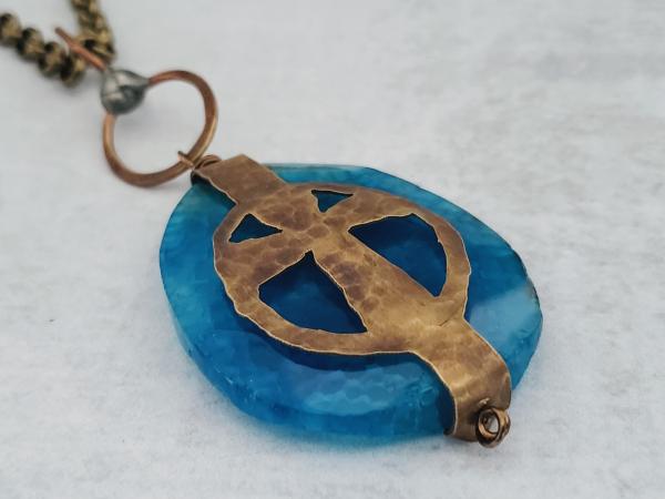 Hand Cut Bronze Cross Stone Wrap - Agate picture