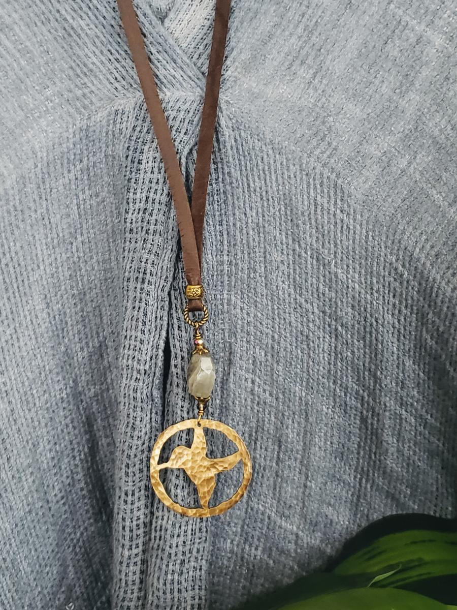 Hand Cut Hummingbird Bronze Pendant picture