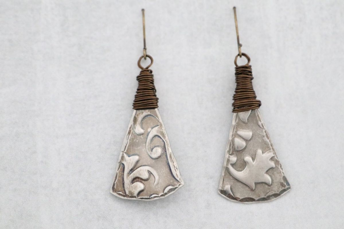 Wire Wrapped Textured Pewter Earrings picture