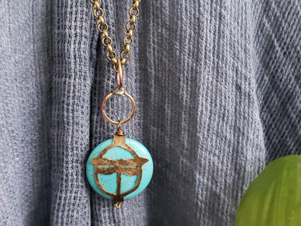 Hand Cut Bronze Dragonfly Stone Wrap, Howlite picture