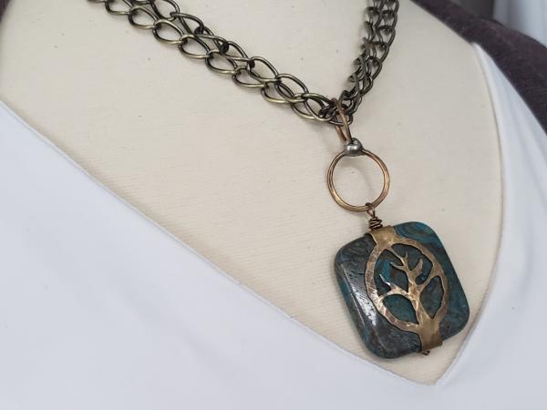 Hand Cut Bronze Tree Stone Wrap-Jasper picture