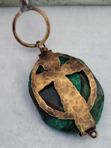 Hand Cut Bronze Cross Stone Wrap - Jasper picture