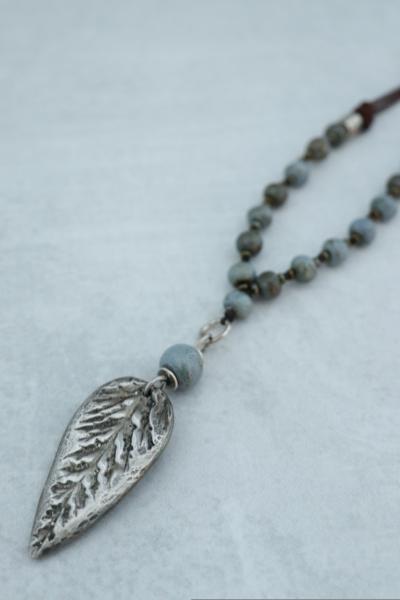 Hand Cast Pewter Leaf w/ Gorgeous Ceramic Beads picture