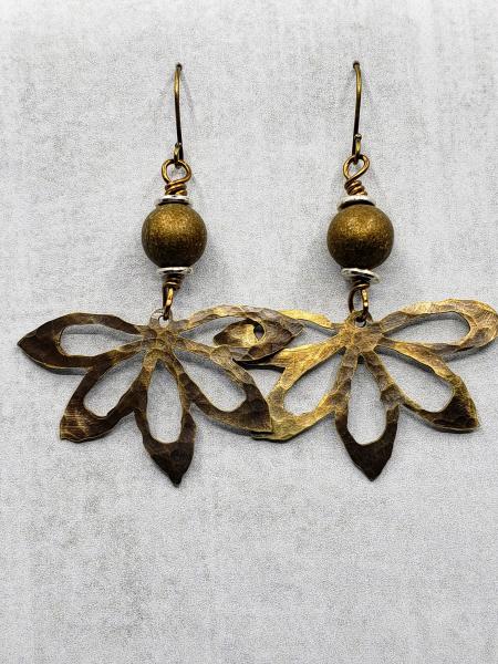 Hand Cut Bronze Flower Earrings picture