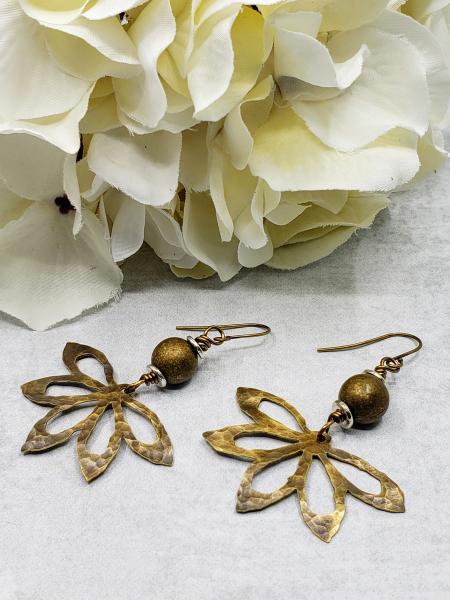 Hand Cut Bronze Flower Earrings