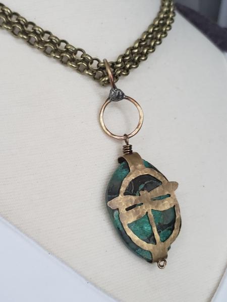 Hand Cut Bronze Dragonfly Stone Wrap - Jasper picture