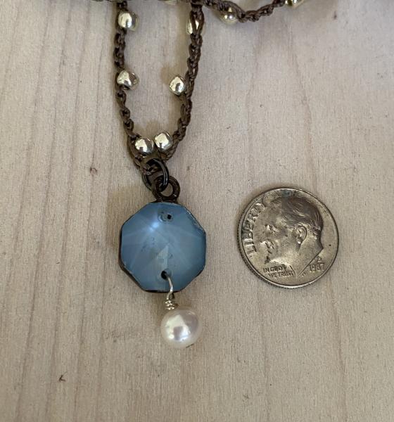 Tiny crystal and pearl pendant on a 18" crochet chain picture
