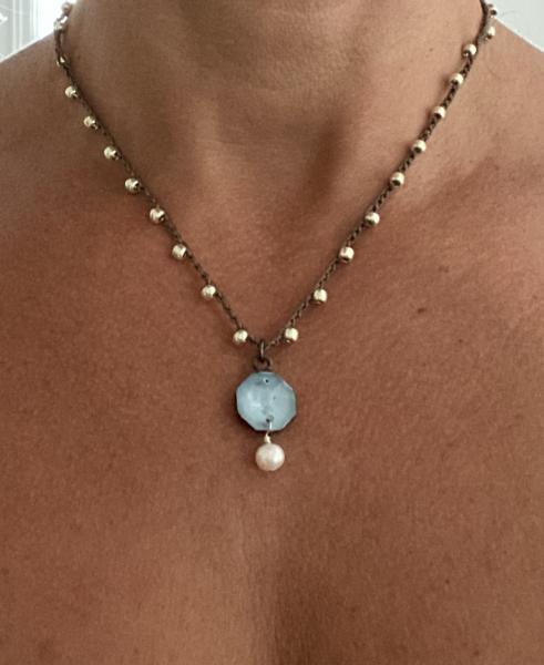 Tiny crystal and pearl pendant on a 18" crochet chain picture