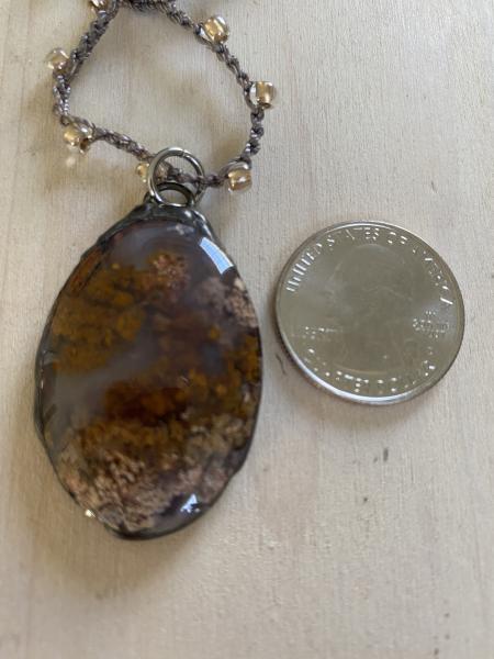 Moss Agate stone pendant on a 36" length adjustable crochet chain picture