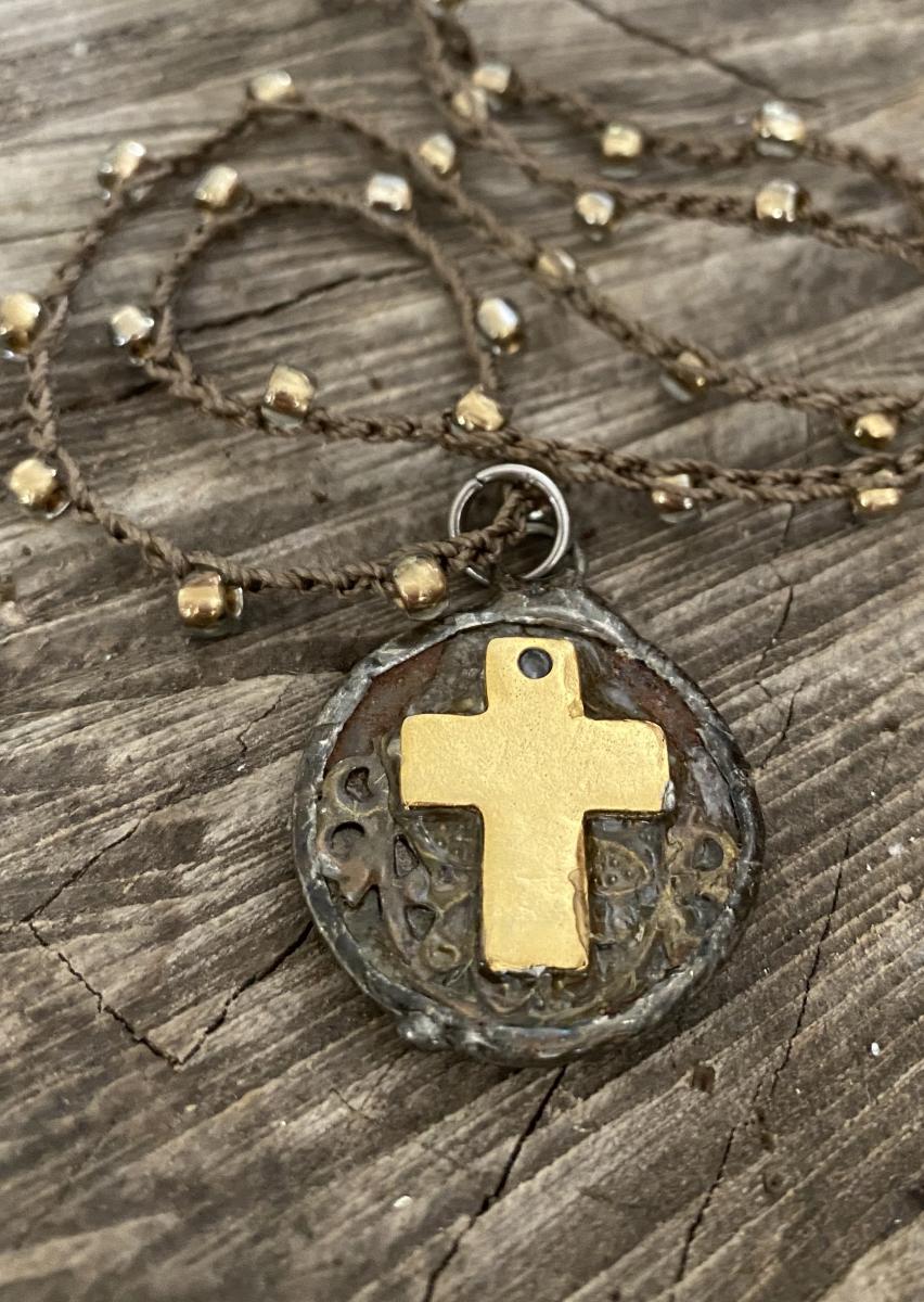 Cross pendant on crochet chain picture