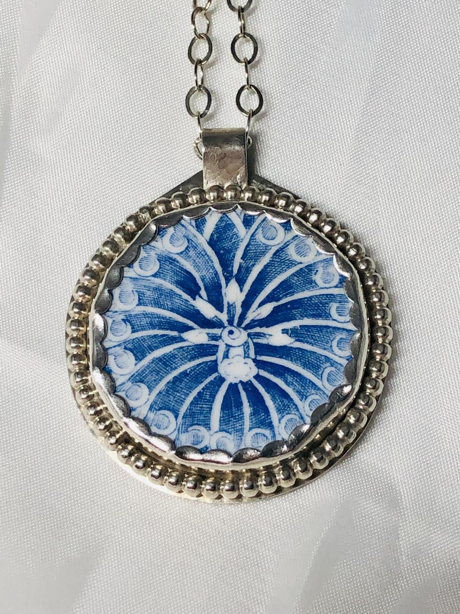 Blue & White Porcelain & Sterling Necklace picture