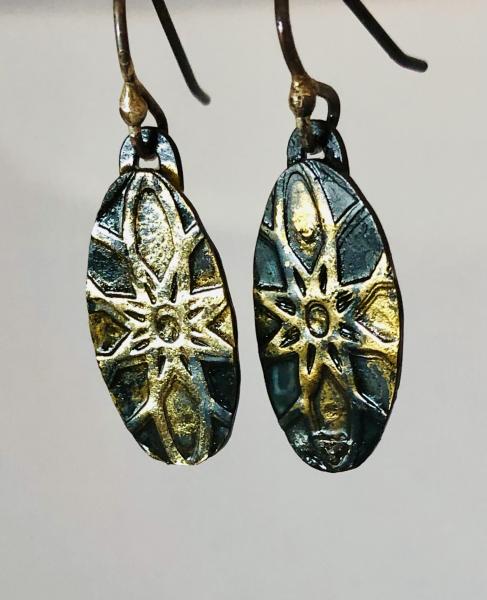 18 KT Gold & Blackened Steel Starred Earrings picture