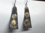 18 KT Gold & Blackened Steel Triangular Earrings