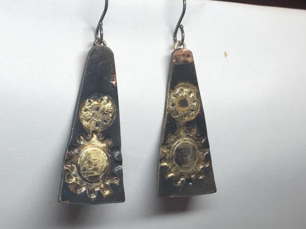 18 KT Gold & Blackened Steel Triangular Earrings picture