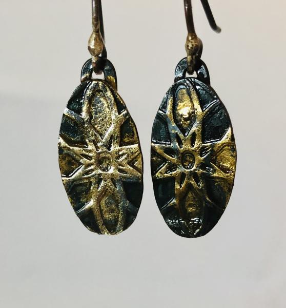 18 KT Gold & Blackened Steel Starred Earrings picture