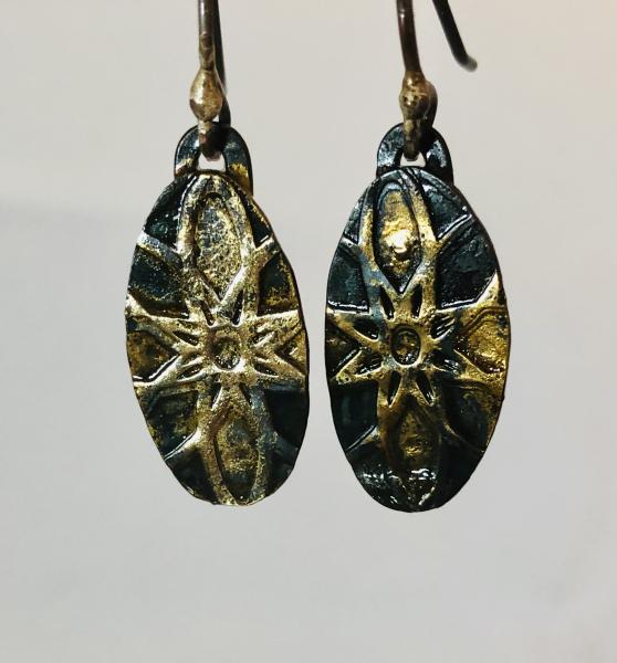 18 KT Gold & Blackened Steel Starred Earrings picture