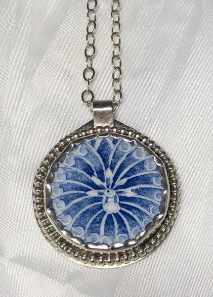 Blue & White Porcelain & Sterling Necklace