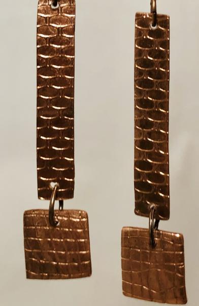 Textured Copper Rectangles Over Squares Earrings picture