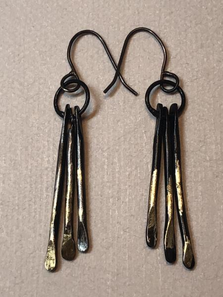 Blackened Steel & 18 kt Gold Paddle Earrings picture