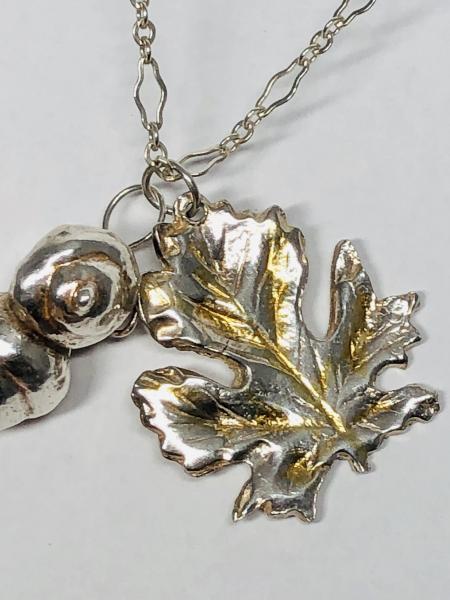 Gold-Highlighted Sterling Silver Leaf and Acorns Necklace picture