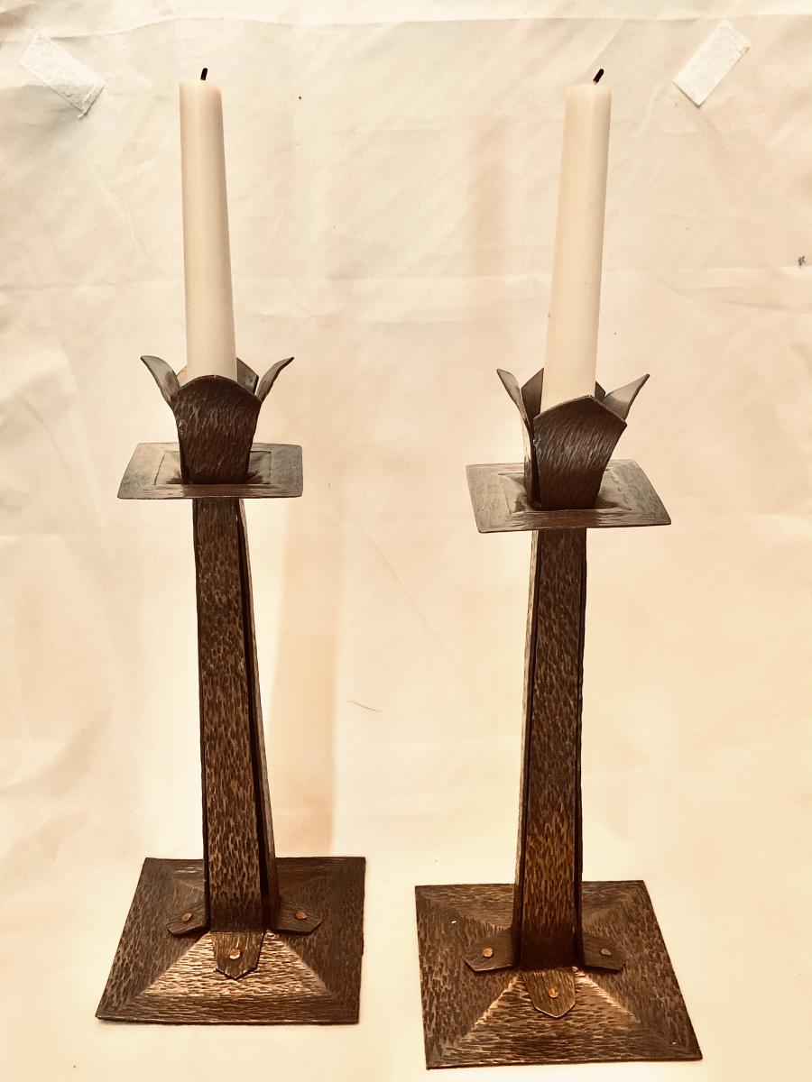 Tulip Topped Craftsman Style Candlesticks picture