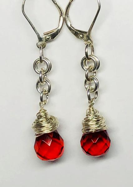 Red Swarovski Tear Drop & Sterling Silver Earrings