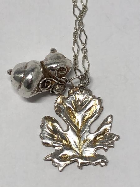 Gold-Highlighted Sterling Silver Leaf and Acorns Necklace picture