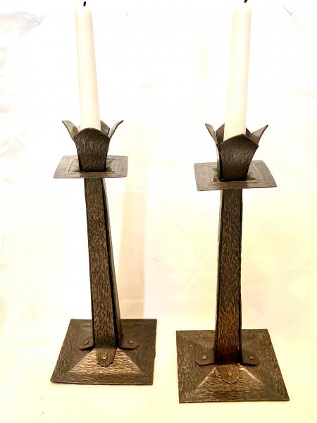 Tulip Topped Craftsman Style Candlesticks picture
